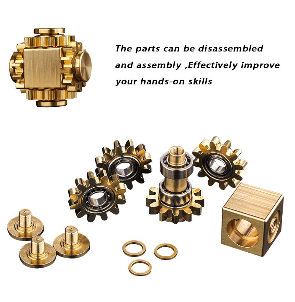 PAPUKA Pure Brass Cube Gears Linkage Anti - Anxiety Fidget Spinner Toy,Metal DIY EDC Meditation Break Bad Habits ADHD Finger Spinning Toy for Kid and Adults High Speed Precision Brass Material - FocusAid Essentials: Empowering ADHD Living