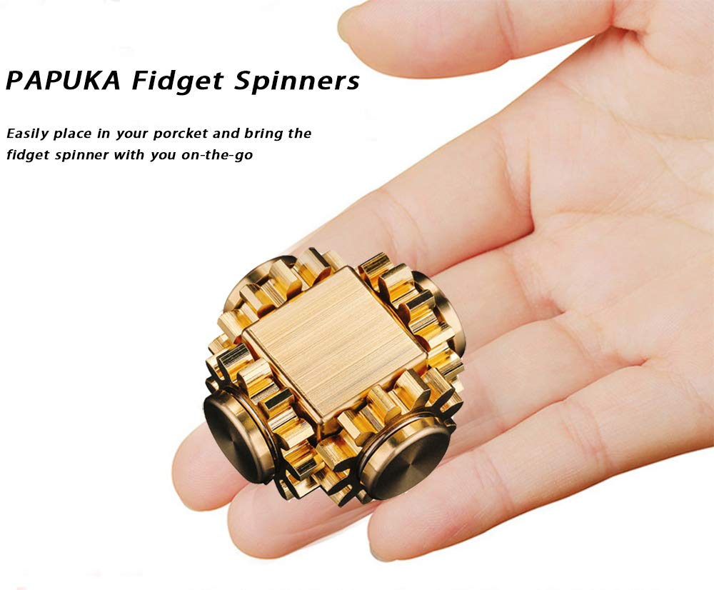 PAPUKA Pure Brass Cube Gears Linkage Anti - Anxiety Fidget Spinner Toy,Metal DIY EDC Meditation Break Bad Habits ADHD Finger Spinning Toy for Kid and Adults High Speed Precision Brass Material - FocusAid Essentials: Empowering ADHD Living