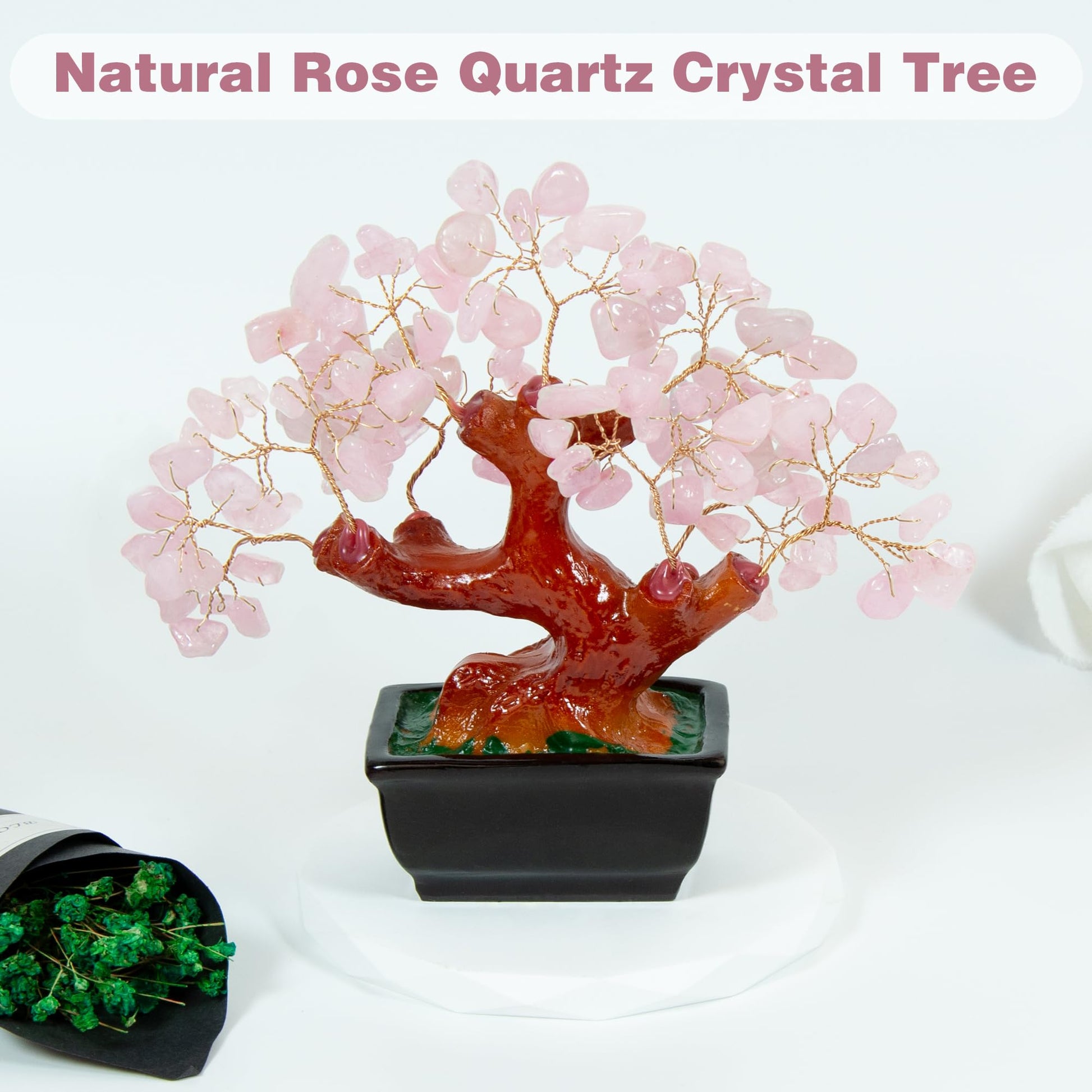 Parma77 Feng Shui Natural Rose Pink Quartz Crystal Money Tree Bonsai Style Decoration for Wealth and Luck - FocusAid Essentials: Empowering ADHD Living