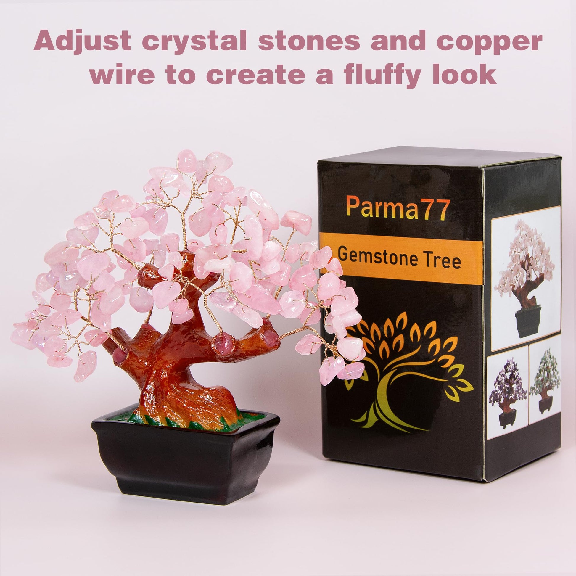 Parma77 Feng Shui Natural Rose Pink Quartz Crystal Money Tree Bonsai Style Decoration for Wealth and Luck - FocusAid Essentials: Empowering ADHD Living