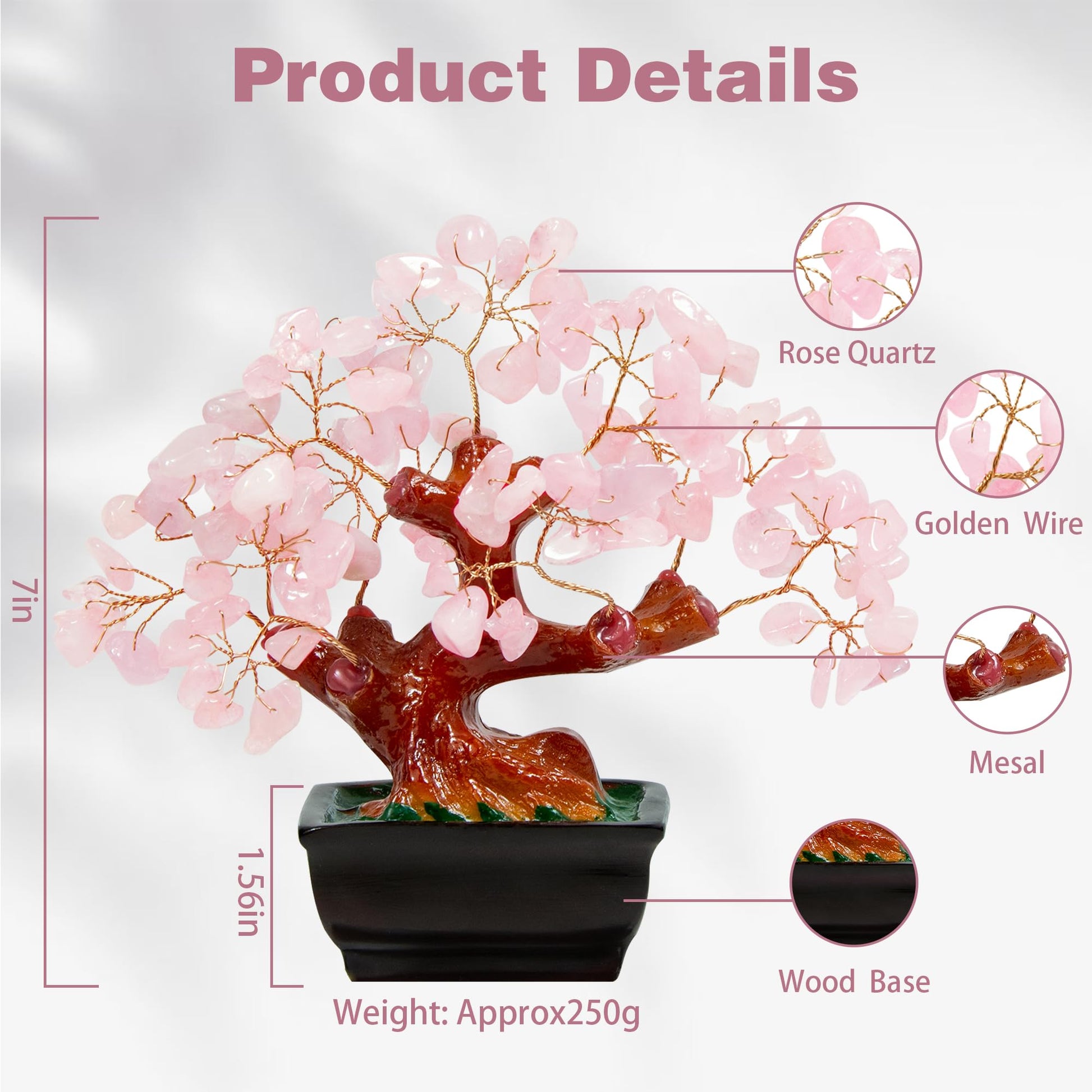 Parma77 Feng Shui Natural Rose Pink Quartz Crystal Money Tree Bonsai Style Decoration for Wealth and Luck - FocusAid Essentials: Empowering ADHD Living