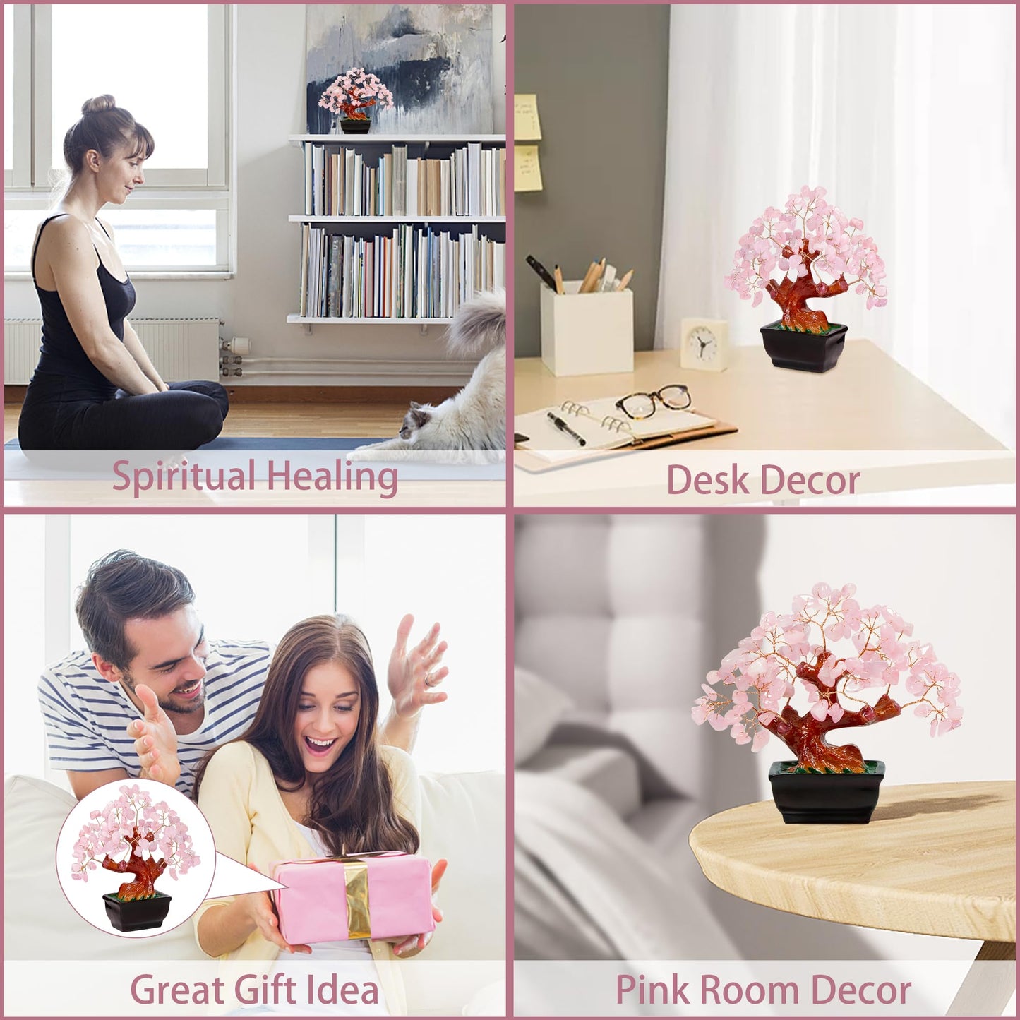 Parma77 Feng Shui Natural Rose Pink Quartz Crystal Money Tree Bonsai Style Decoration for Wealth and Luck - FocusAid Essentials: Empowering ADHD Living