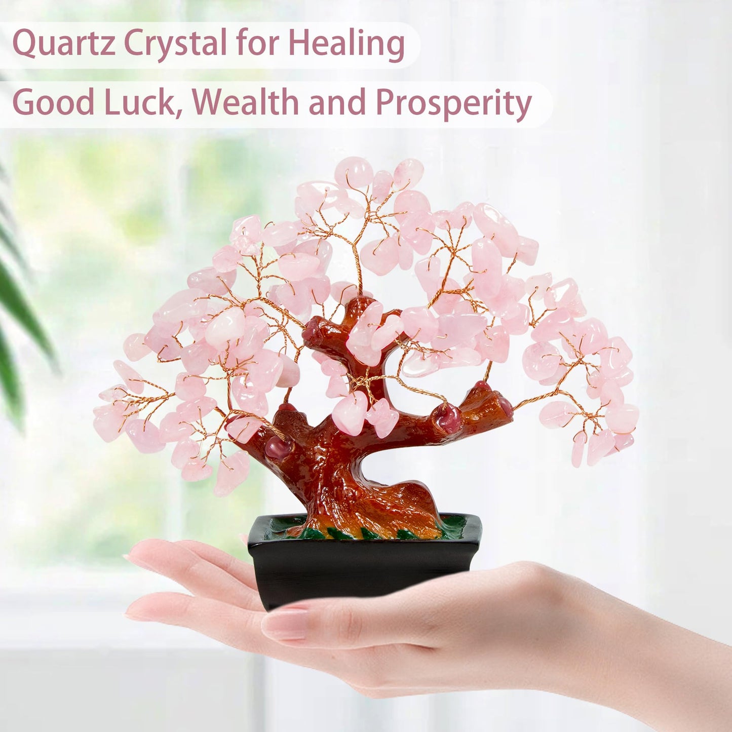 Parma77 Feng Shui Natural Rose Pink Quartz Crystal Money Tree Bonsai Style Decoration for Wealth and Luck - FocusAid Essentials: Empowering ADHD Living