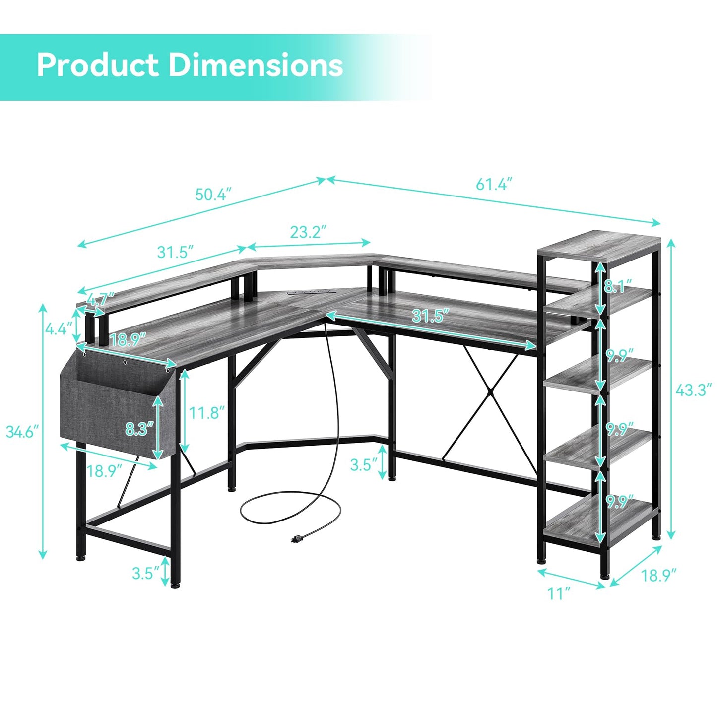 Patikuin Computer Desk with Power Outlets & LED Lights, 62" L Shaped Desk with Full Monitor Stand & Storage Shelves, Corner Desk Gaming Desk, Ergonomic Home Office Desk, Oak - FocusAid Essentials: Empowering ADHD Living