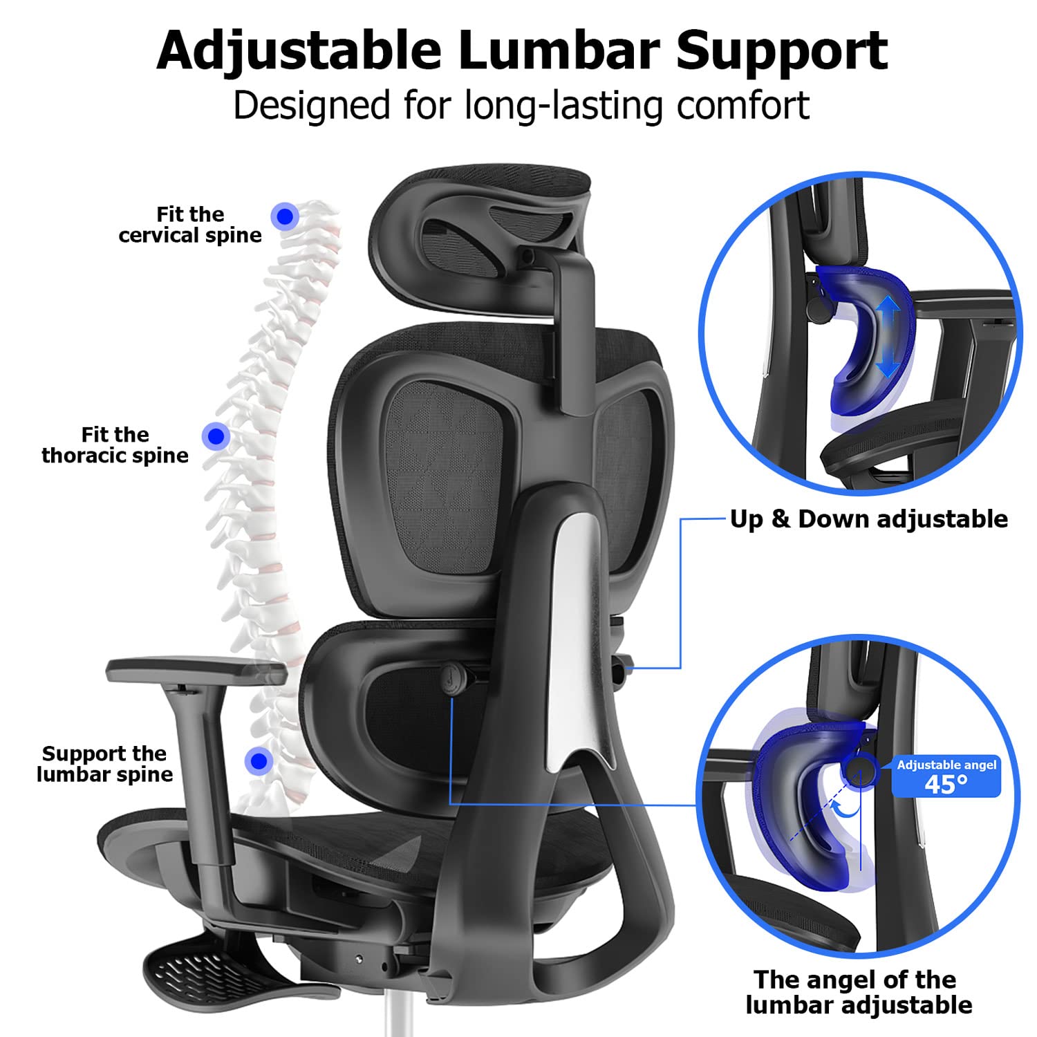 PatioMage Ergonomic Mesh Office Chair with 3D Adjustable Armrest,High Back Desk Computer Chair Ergo3d Ergonomic Office Chair with Wheels for Home & Office Black - FocusAid Essentials: Empowering ADHD Living