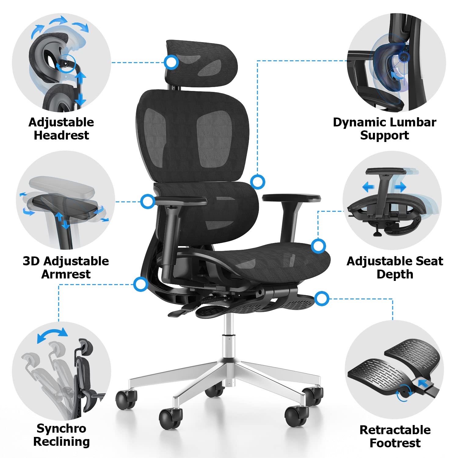 PatioMage Ergonomic Mesh Office Chair with 3D Adjustable Armrest,High Back Desk Computer Chair Ergo3d Ergonomic Office Chair with Wheels for Home & Office Black - FocusAid Essentials: Empowering ADHD Living