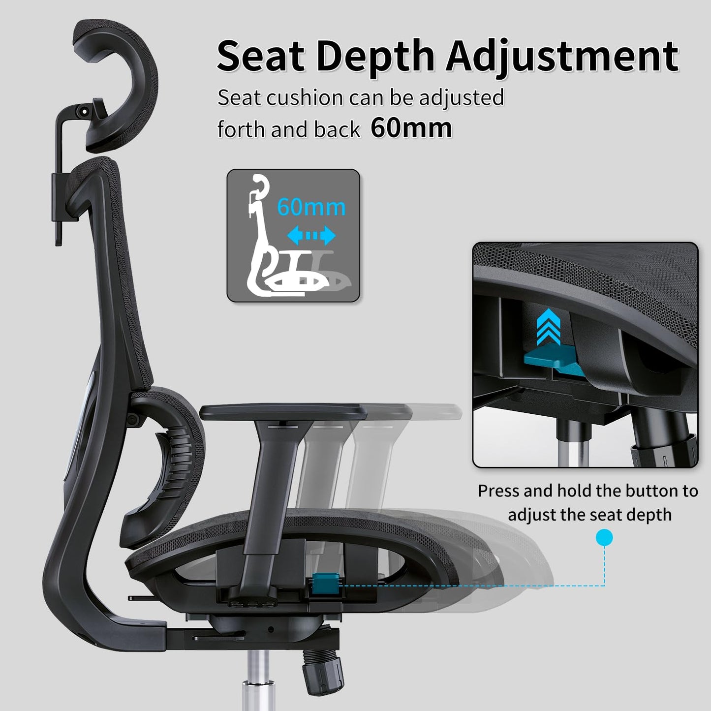 PatioMage Ergonomic Office Chair with 3D Armrest, Big and Tall Computer Desk Chair with Adjustable Headrest, Seat Depth, Lumbar Support, Home Office Gaming Chair - FocusAid Essentials: Empowering ADHD Living