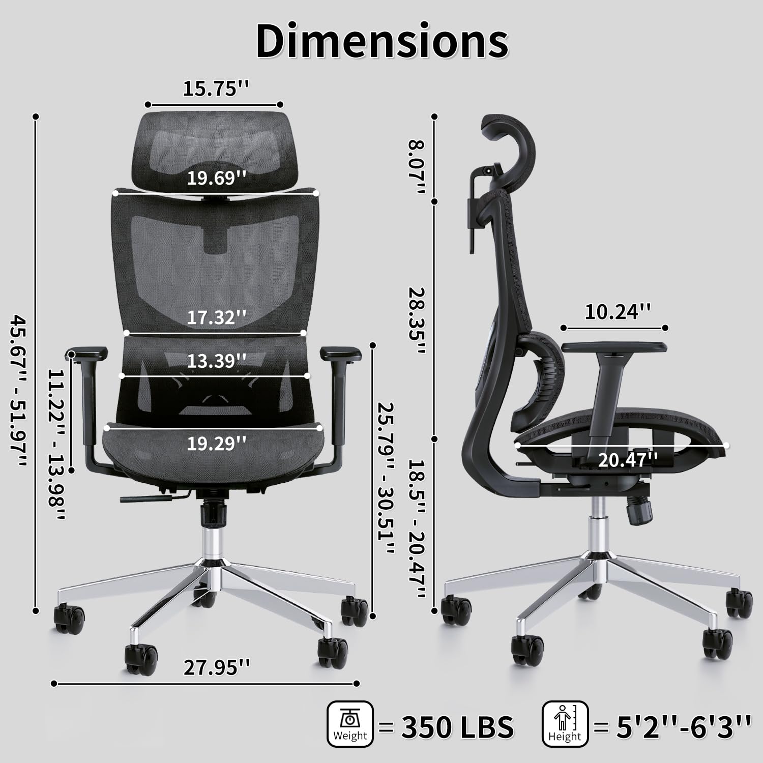 PatioMage Ergonomic Office Chair with 3D Armrest, Big and Tall Computer Desk Chair with Adjustable Headrest, Seat Depth, Lumbar Support, Home Office Gaming Chair - FocusAid Essentials: Empowering ADHD Living