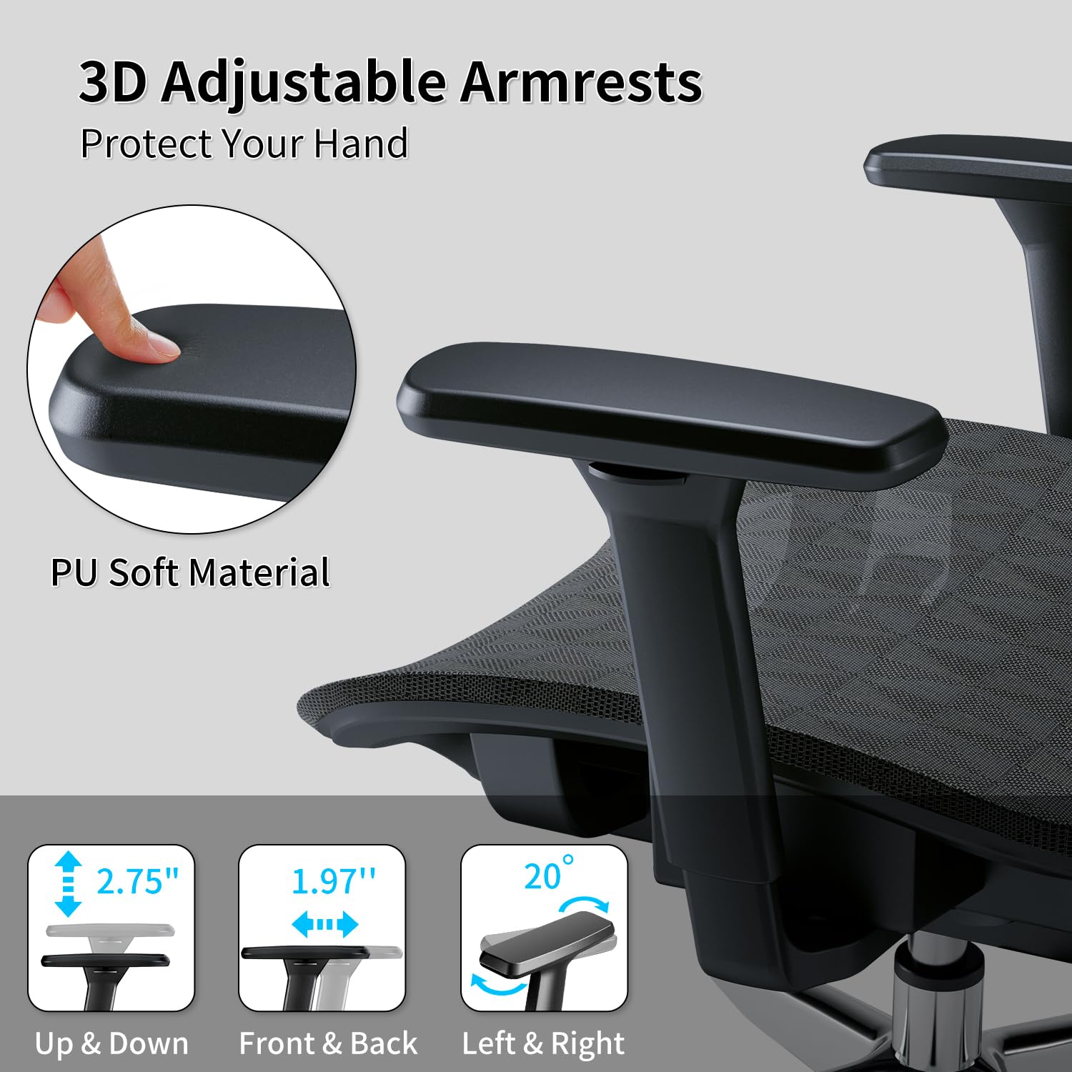 PatioMage Ergonomic Office Chair with 3D Armrest, Big and Tall Computer Desk Chair with Adjustable Headrest, Seat Depth, Lumbar Support, Home Office Gaming Chair - FocusAid Essentials: Empowering ADHD Living