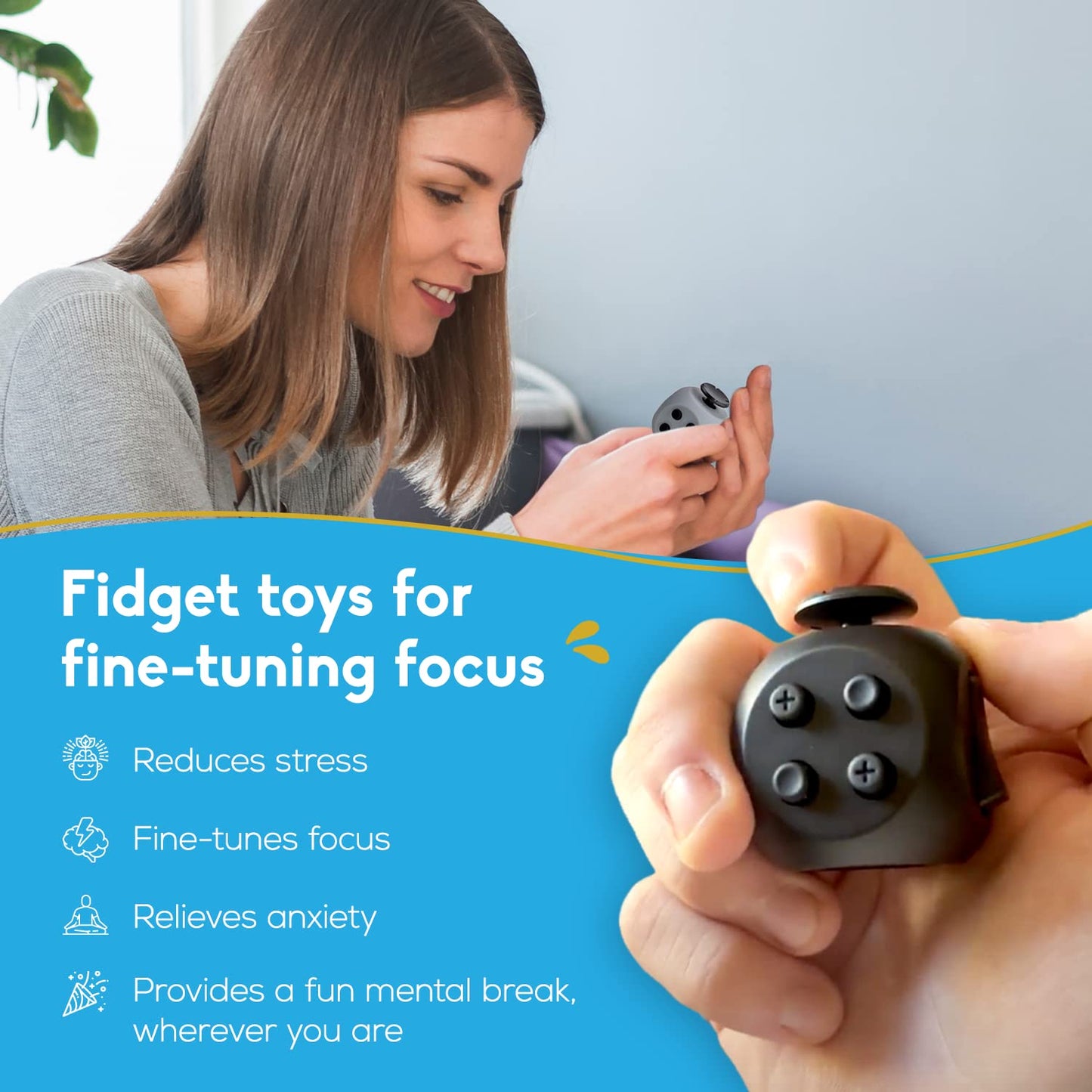 PILPOC theFube Fidget Cube - 6 Sided Fidget Toys for Adults and Kids - Fidget Cube Toy for Stress Relief & Focus - Audible/Silent Fidget Cube for Kids, with Carry Case (Midnight) - FocusAid Essentials: Empowering ADHD Living