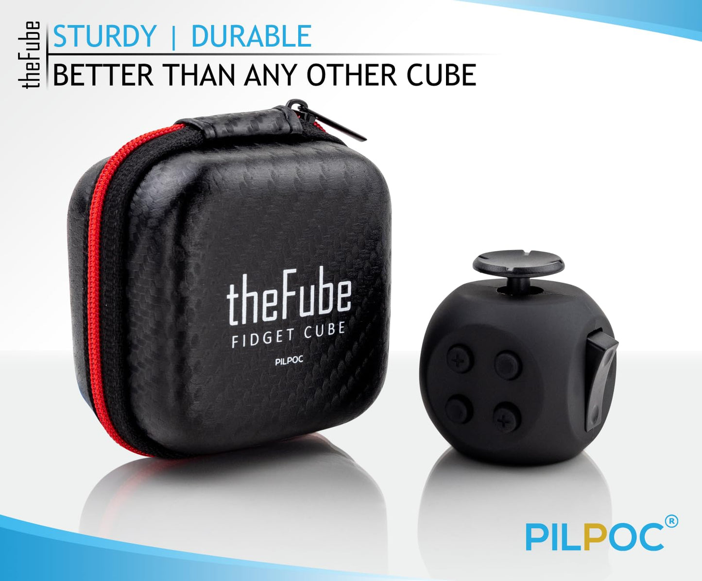 PILPOC theFube Fidget Cube - 6 Sided Fidget Toys for Adults and Kids - Fidget Cube Toy for Stress Relief & Focus - Audible/Silent Fidget Cube for Kids, with Carry Case (Midnight) - FocusAid Essentials: Empowering ADHD Living