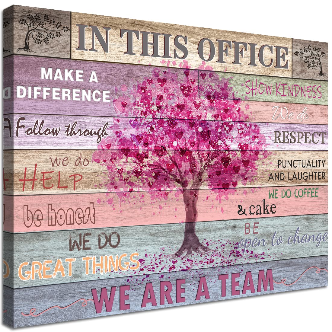 Pink Inspirational Wall Art for Office Women Motivational Quotes Phrases Poster Rustic Heart Tree Pictures Framed Wall Art Décor Contemporary Home Workspace Desk Decorations Gifts for Women 12x16inch - FocusAid Essentials: Empowering ADHD Living