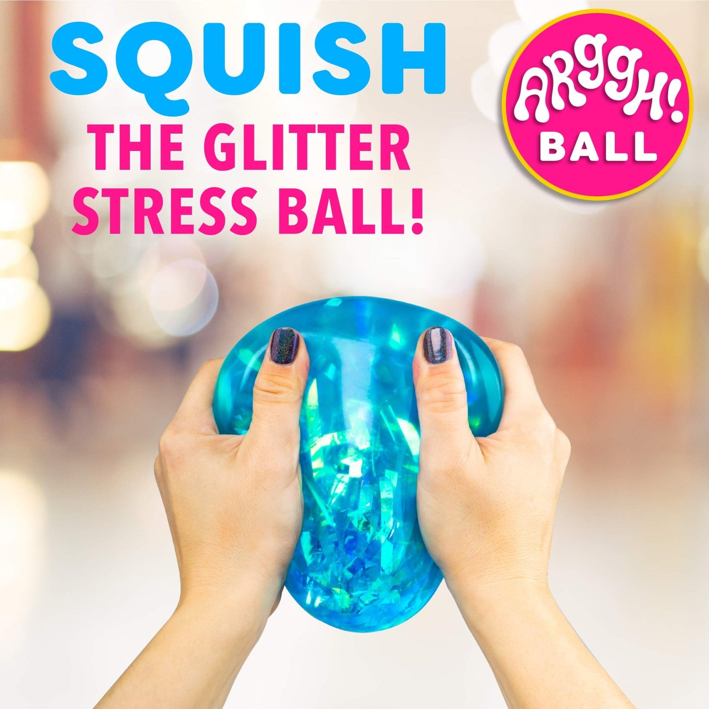 Power Your Fun Arggh Glitter Stress Ball for Adults and Kids - Medium Squishy Stress Ball Fidget Toy, Anti Stress Sensory Ball Squeeze Toy Stress Balls (Blue) - FocusAid Essentials: Empowering ADHD Living