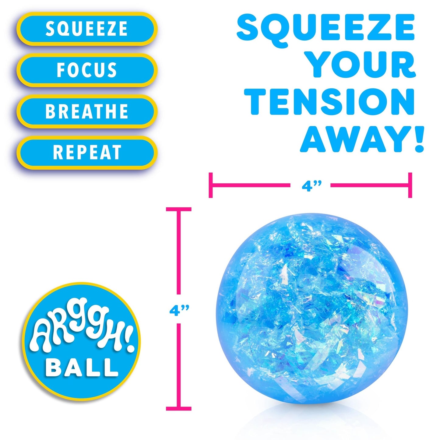 Power Your Fun Arggh Glitter Stress Ball for Adults and Kids - Medium Squishy Stress Ball Fidget Toy, Anti Stress Sensory Ball Squeeze Toy Stress Balls (Blue) - FocusAid Essentials: Empowering ADHD Living