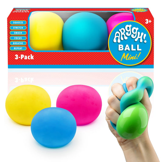 Power Your Fun Arggh Mini Stress Balls for Adults and Kids - 3pk Squishy Stress Balls, Color Changing Resistance Fidget Toys, Sensory Stress Relief Squeeze Toys Squishy Toy (Yellow, Pink, Blue) - FocusAid Essentials: Empowering ADHD Living