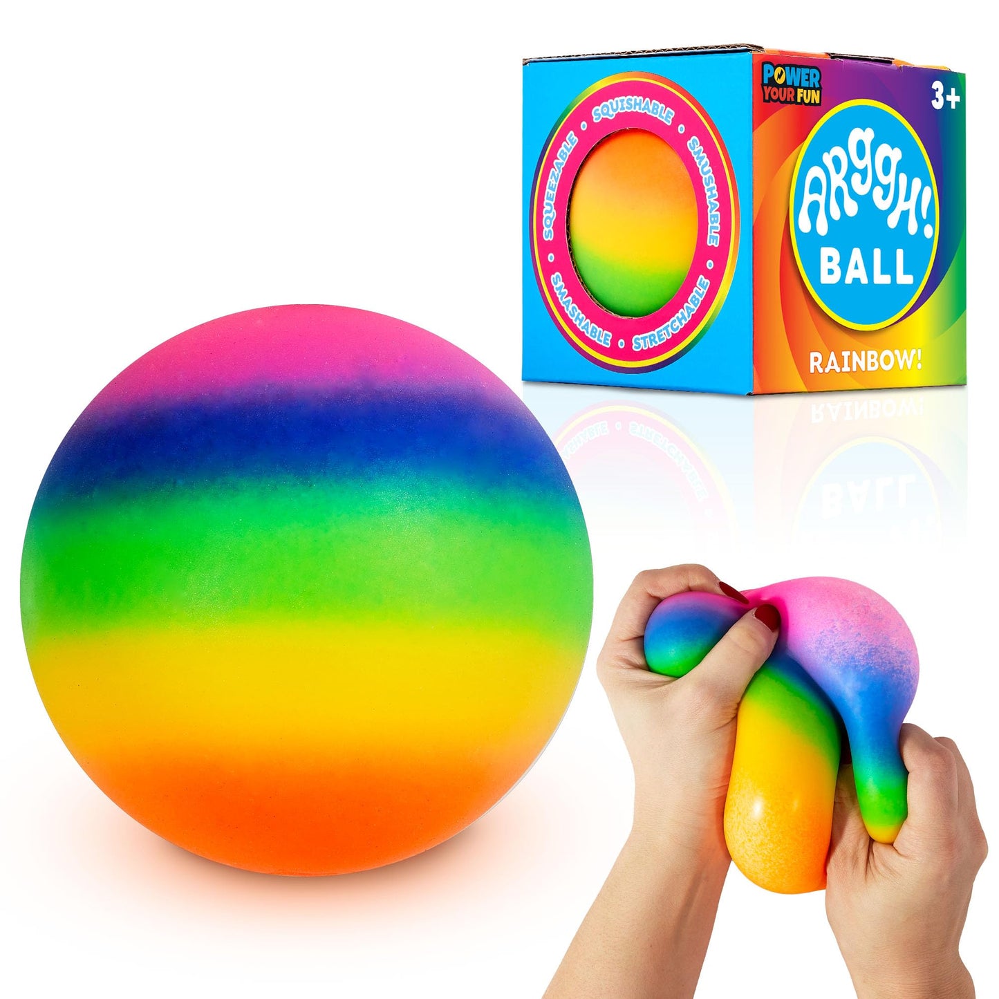 Power Your Fun Arggh Rainbow Giant Stress Balls for Adults - 3.75 Inch Large Stress Balls for Kids Squishy Toys Ball Stress Relief Fidget Toy Sensory Ball Squeeze Toy for Boys Girls (Rainbow) - FocusAid Essentials: Empowering ADHD Living