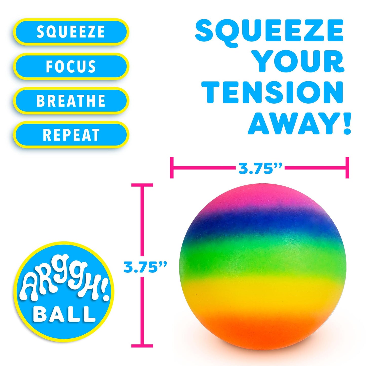 Power Your Fun Arggh Rainbow Giant Stress Balls for Adults - 3.75 Inch Large Stress Balls for Kids Squishy Toys Ball Stress Relief Fidget Toy Sensory Ball Squeeze Toy for Boys Girls (Rainbow) - FocusAid Essentials: Empowering ADHD Living