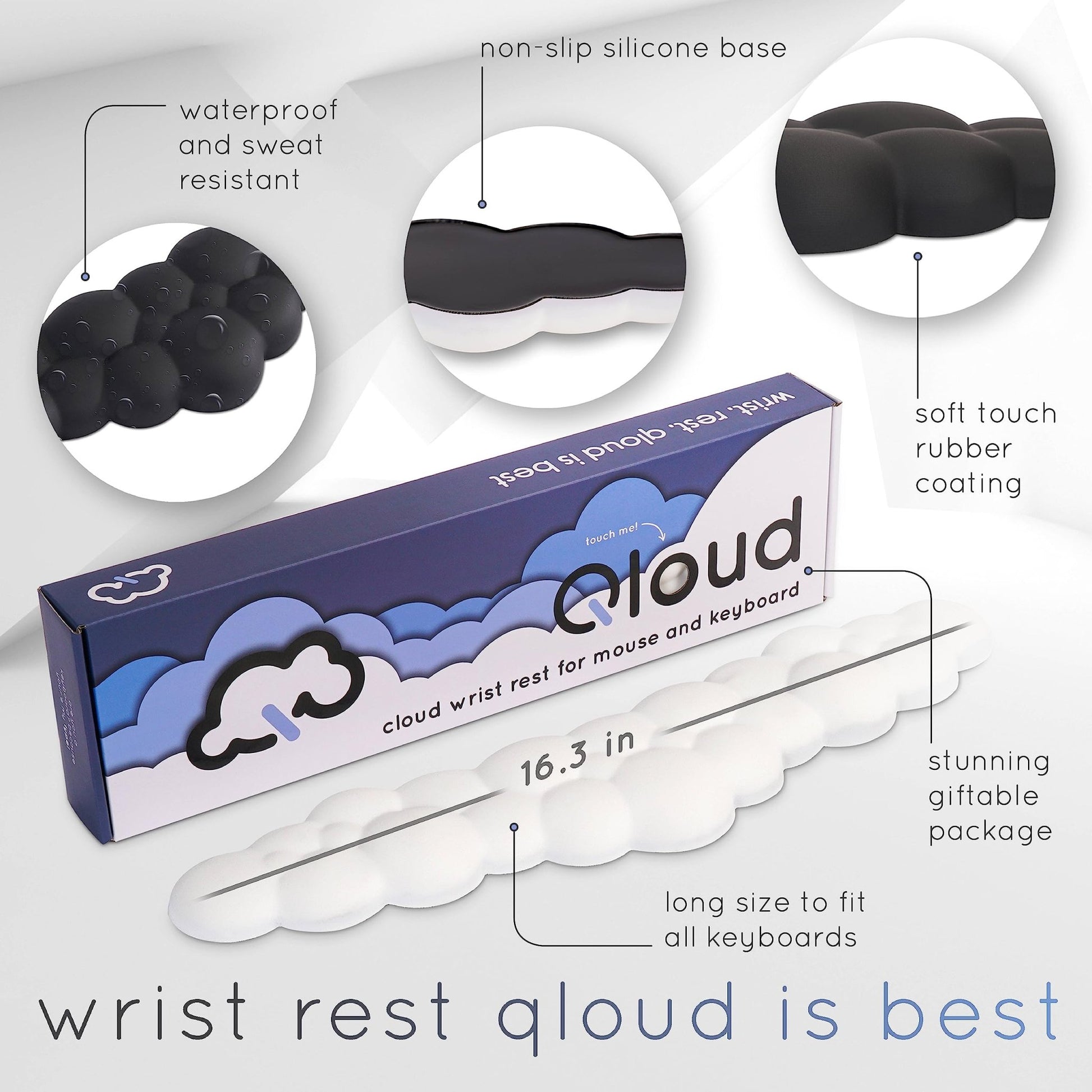 Qloud Cloud Wrist Rest Keyboard – Cloud Palm Rest Keyboard Rest – Desk Cloud Wrist Pad – Keyboard Wrist Rest for Computer Keyboard Gaming Wrist Rest - Cloud Arm Rest Keyboard Wrist Pad - White - FocusAid Essentials: Empowering ADHD Living