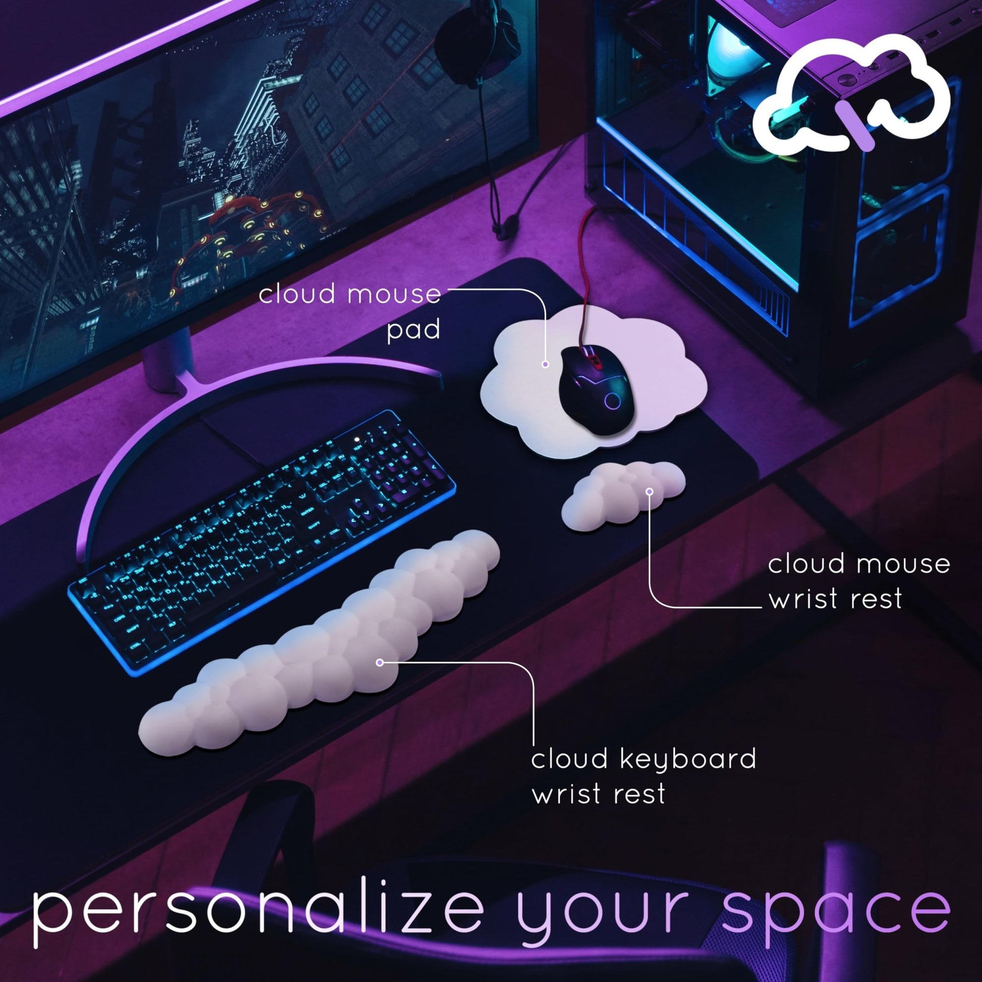 Qloud Cloud Wrist Rest Keyboard – Cloud Palm Rest Keyboard Rest – Desk Cloud Wrist Pad – Keyboard Wrist Rest for Computer Keyboard Gaming Wrist Rest - Cloud Arm Rest Keyboard Wrist Pad - White - FocusAid Essentials: Empowering ADHD Living