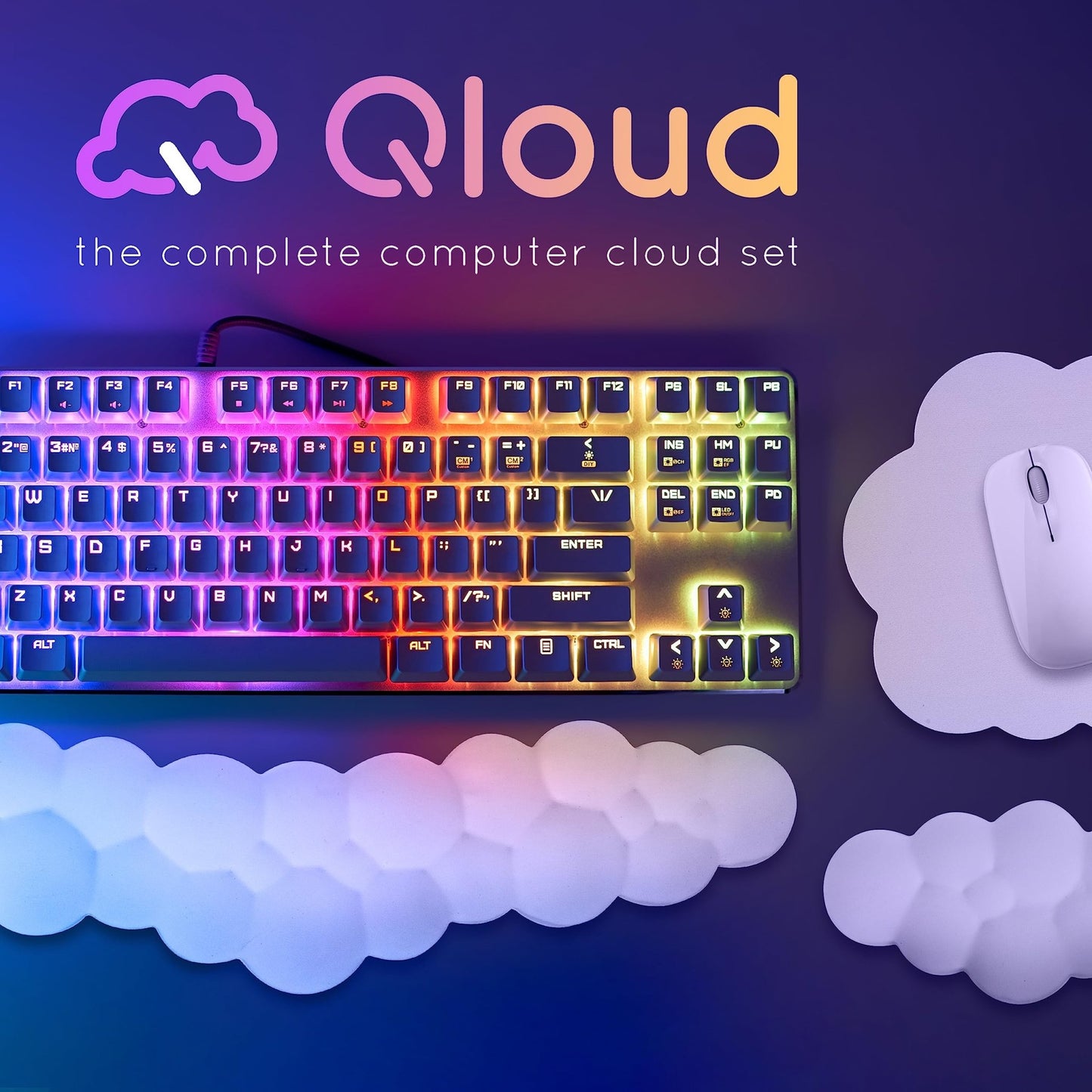 Qloud Cloud Wrist Rest Keyboard – Cloud Palm Rest Keyboard Rest – Desk Cloud Wrist Pad – Keyboard Wrist Rest for Computer Keyboard Gaming Wrist Rest - Cloud Arm Rest Keyboard Wrist Pad - White - FocusAid Essentials: Empowering ADHD Living