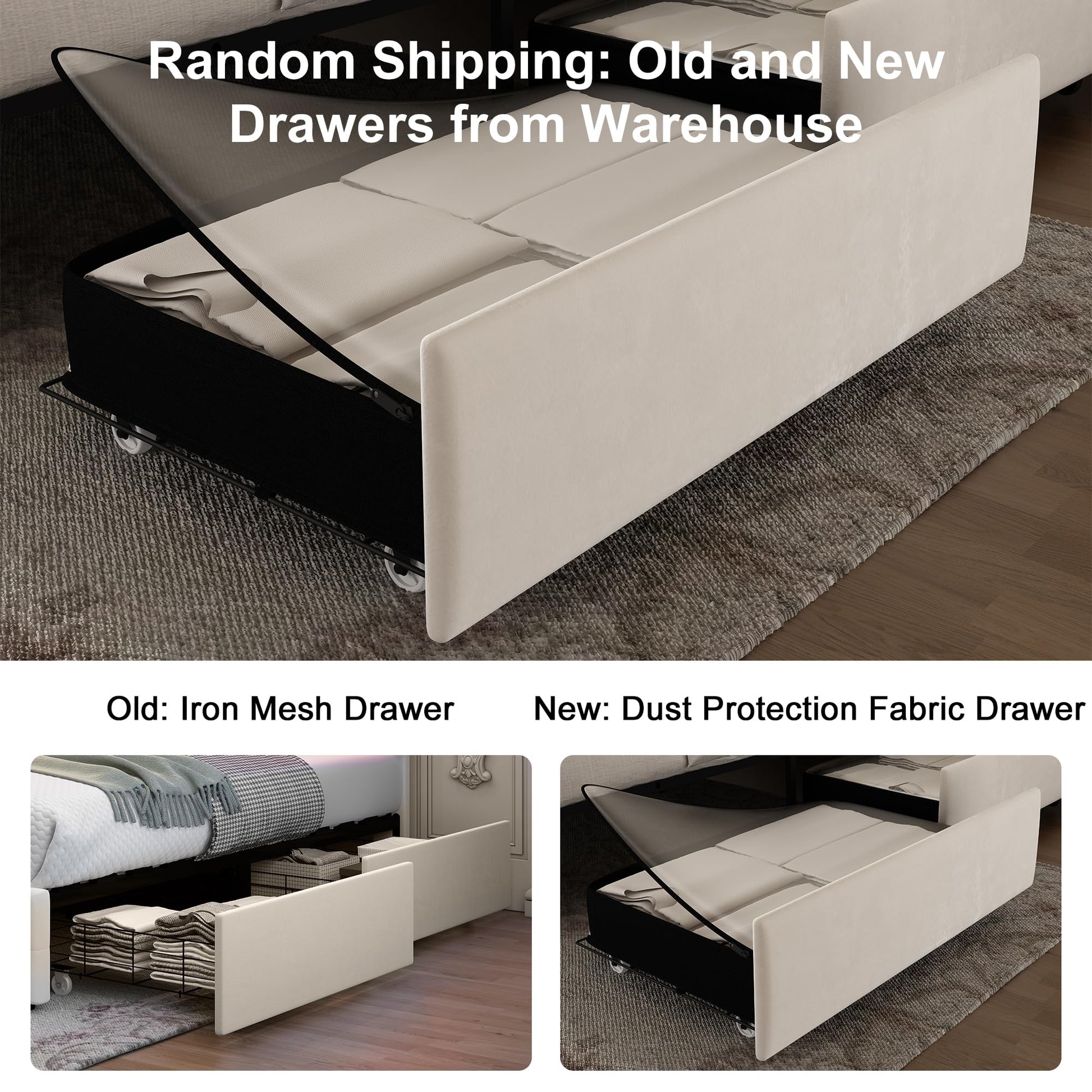 Queen Led Bed Frame with 4 Storage Drawers, with Smart Control RGBW LED Lights Headboard Footboard, Control DIY Color, Box Spring Optional, Velvet Cream - FocusAid Essentials: Empowering ADHD Living