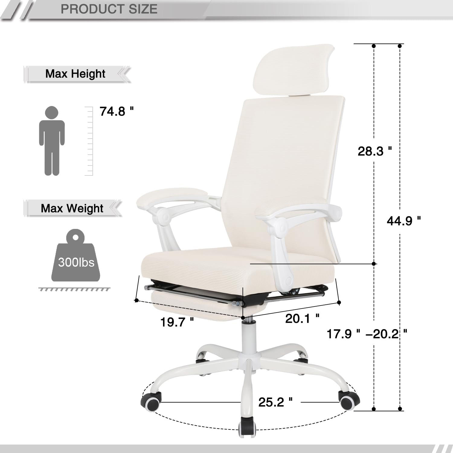 Qulomvs Mesh Ergonomic Office Chair with Footrest Home Office Desk Chair with Headrest and Backrest 90 - 135 Adjustable Computer Executive Desk Chair with Wheels 360 Swivel Task Chair - FocusAid Essentials: Empowering ADHD Living