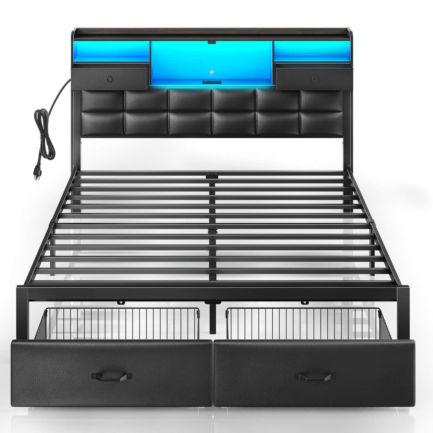 Rolanstar Bed Frame Full Size with Drawers and Charging Station, Upholstered Platform Bed with Storage Headboard and LED Light, Heavy Duty Metal Frame Support, No Box Spring Needed, Noise Free, Black - FocusAid Essentials: Empowering ADHD Living