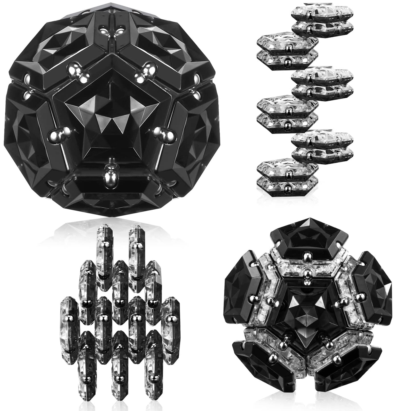 RoomyRoc Magnetic Fidget Sphere - Pentagons Magnets Balls - 12 Piece Set - Crystal Black - Magnet Fidgets Toy - Creativity Beyond Imagination, Inspirational, Recreational, Desk Toys for Adults - FocusAid Essentials: Empowering ADHD Living