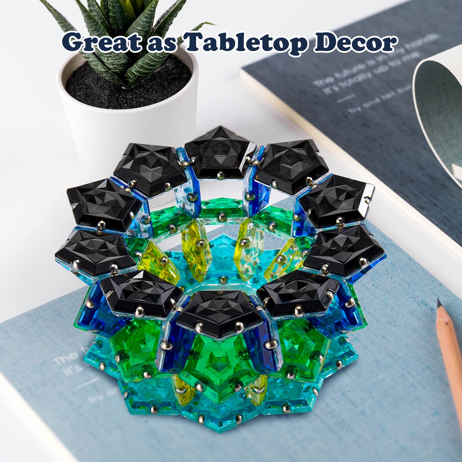 RoomyRoc Magnetic Fidget Sphere - Pentagons Magnets Balls - 12 Piece Set - Crystal Black - Magnet Fidgets Toy - Creativity Beyond Imagination, Inspirational, Recreational, Desk Toys for Adults - FocusAid Essentials: Empowering ADHD Living