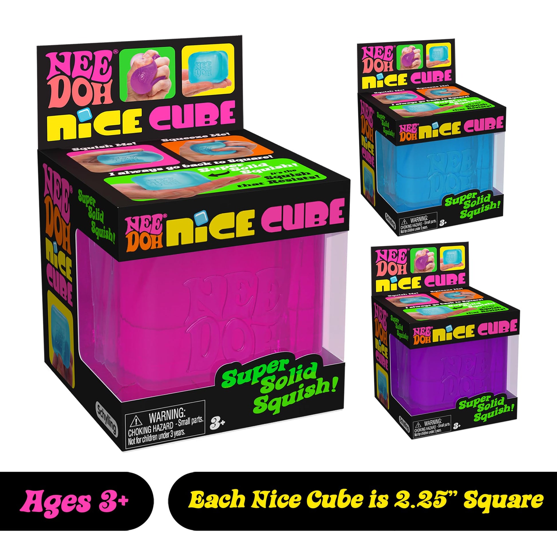 Schylling NeeDoh Nice Cube - Sensory Squeeze Toy with Super Solid Squish - 2.25" Cube - Color May Vary (Pack of 1) - FocusAid Essentials: Empowering ADHD Living