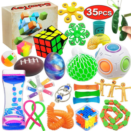 Scientoy Fidget Toy Set, 35 Pcs Sensory Toy for ADD, OCD, Autistic Children, Adults, Anxiety Autism to Stress Relief and Anti Anxiety with Motion Timer, Perfect for Classroom Reward with Gift Box - FocusAid Essentials: Empowering ADHD Living