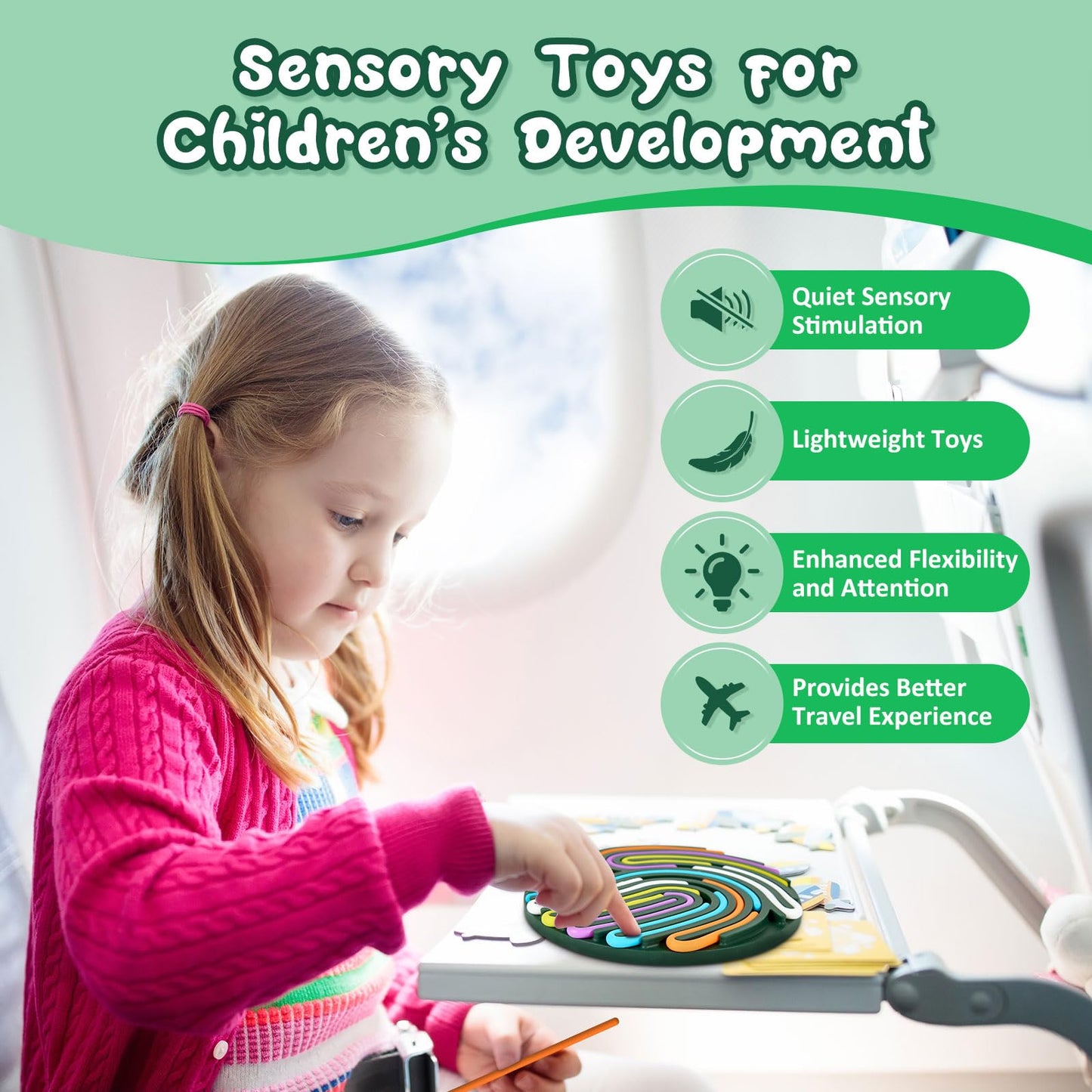 Sensory Activity Board, Gapiks Fidget Toys, Busy Board for Stress Relief, Anxiety, ADHD and Calm Down, Autism Sensory Products for Kids 3+ & Adults,Fidgets Pad |Portable Travel Bag| 13 Strings (Green) - FocusAid Essentials: Empowering ADHD Living