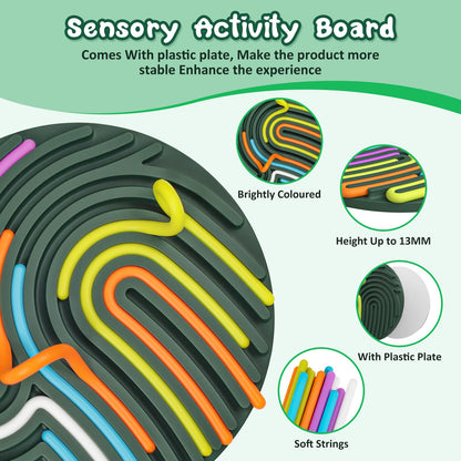 Sensory Activity Board, Gapiks Fidget Toys, Busy Board for Stress Relief, Anxiety, ADHD and Calm Down, Autism Sensory Products for Kids 3+ & Adults,Fidgets Pad |Portable Travel Bag| 13 Strings (Green) - FocusAid Essentials: Empowering ADHD Living