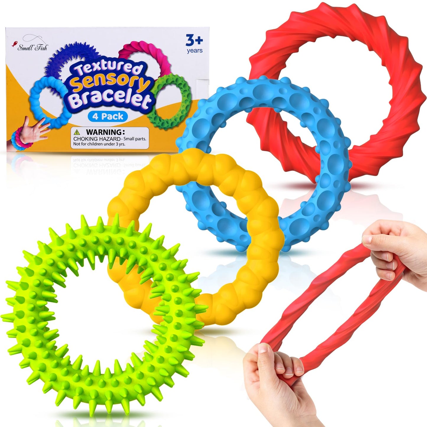 Sensory Fidget Toys for Kids Adults - 4 Pack Stretchy Fidget Bracelet | Texture & Calming Autism Sensory Toys for Special Needs Autistic Children | Calm Down Toy for Toddler Girls Boys - FocusAid Essentials: Empowering ADHD Living