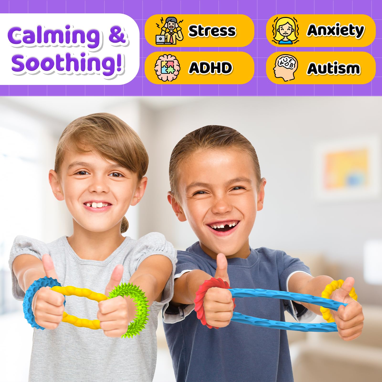 Sensory Fidget Toys for Kids Adults - 4 Pack Stretchy Fidget Bracelet | Texture & Calming Autism Sensory Toys for Special Needs Autistic Children | Calm Down Toy for Toddler Girls Boys - FocusAid Essentials: Empowering ADHD Living