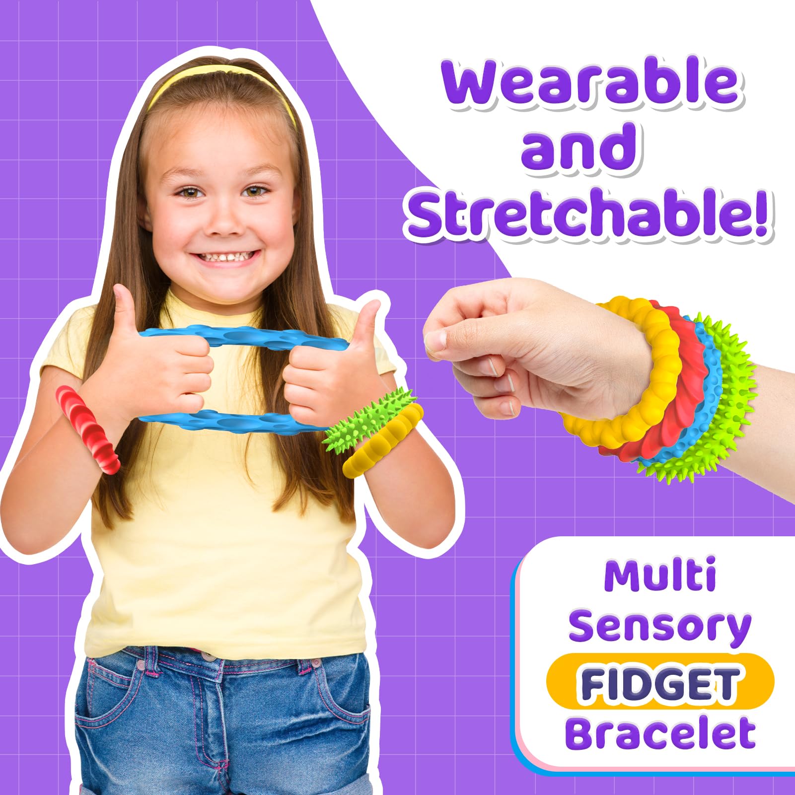 Sensory Fidget Toys for Kids Adults - 4 Pack Stretchy Fidget Bracelet | Texture & Calming Autism Sensory Toys for Special Needs Autistic Children | Calm Down Toy for Toddler Girls Boys - FocusAid Essentials: Empowering ADHD Living