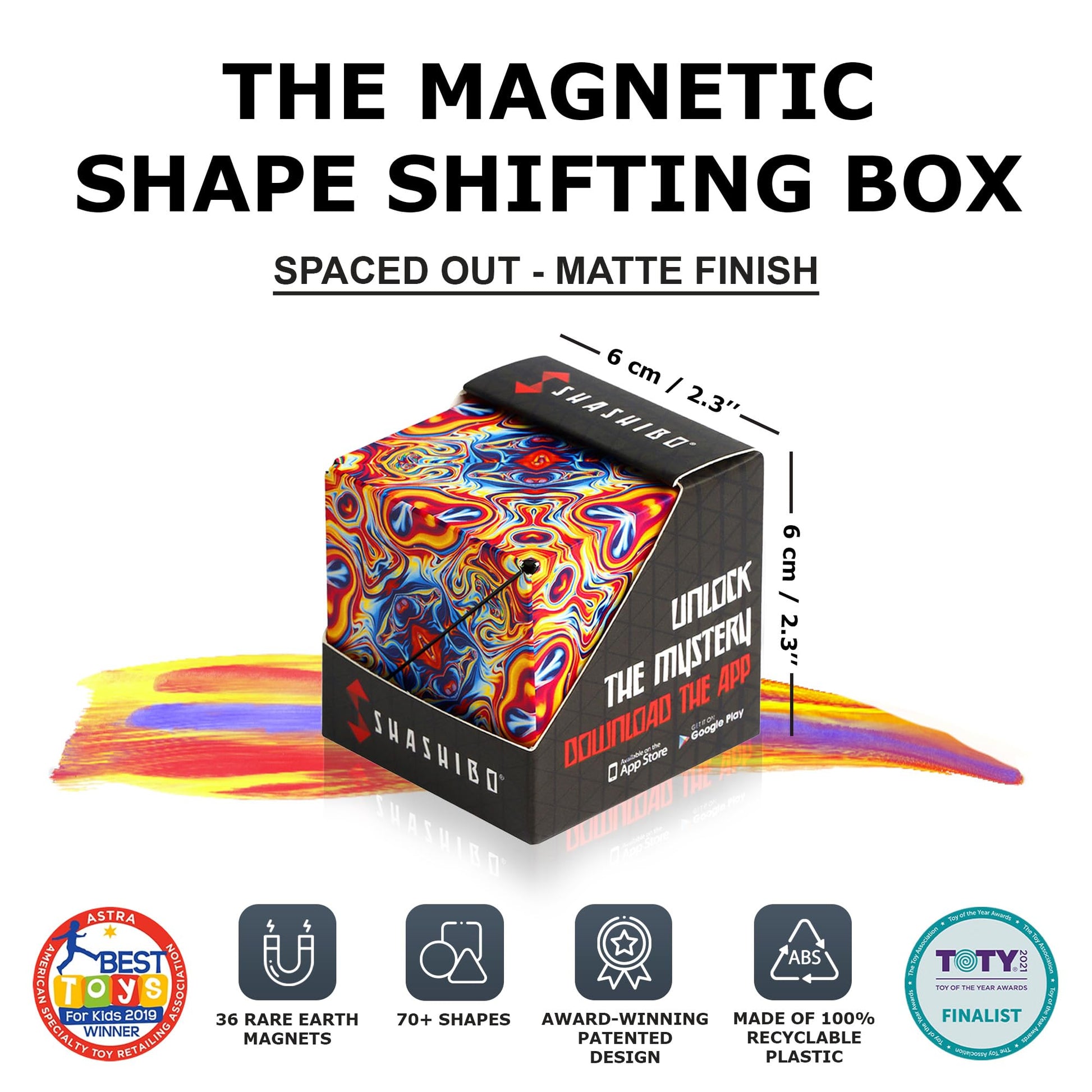 SHASHIBO Shape Shifting Box - Award - Winning, Patented Fidget Cube w/ 36 Rare Earth Magnets - Transforms Into Over 70 Shapes, Download Fun in Motion Toys Mobile App (Original Series - Spaced Out) - FocusAid Essentials: Empowering ADHD Living