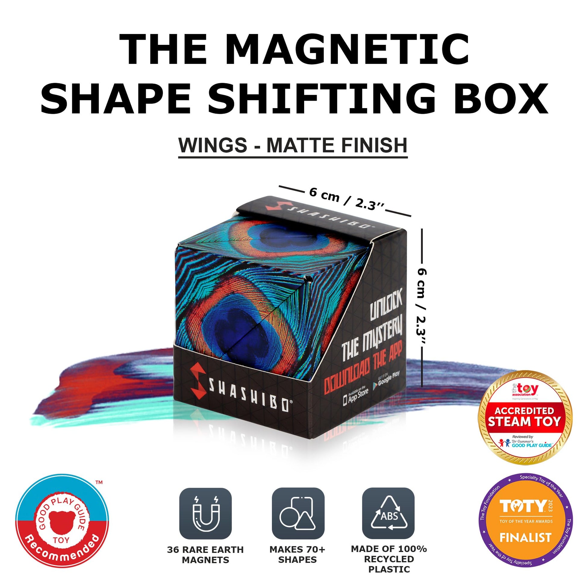 SHASHIBO Shape Shifting Box - Award - Winning, Patented Fidget Cube w/ 36 Rare Earth Magnets - Transforms Into Over 70 Shapes, Download Fun in Motion Toys Mobile App (Original Series - Wings) - FocusAid Essentials: Empowering ADHD Living