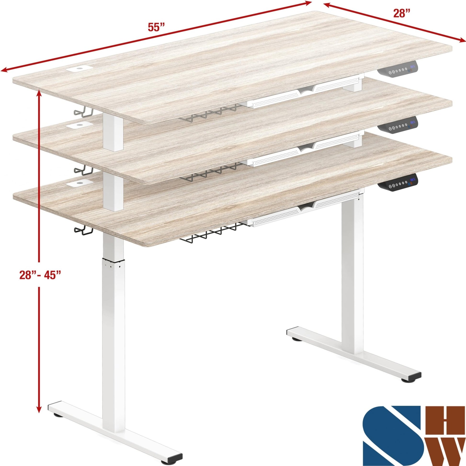 SHW 55 - Inch Large Electric Height Adjustable Standing Desk, 55 x 28 Inches, Maple - FocusAid Essentials: Empowering ADHD Living