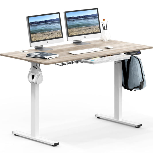 SHW 55 - Inch Large Electric Height Adjustable Standing Desk, 55 x 28 Inches, Maple - FocusAid Essentials: Empowering ADHD Living