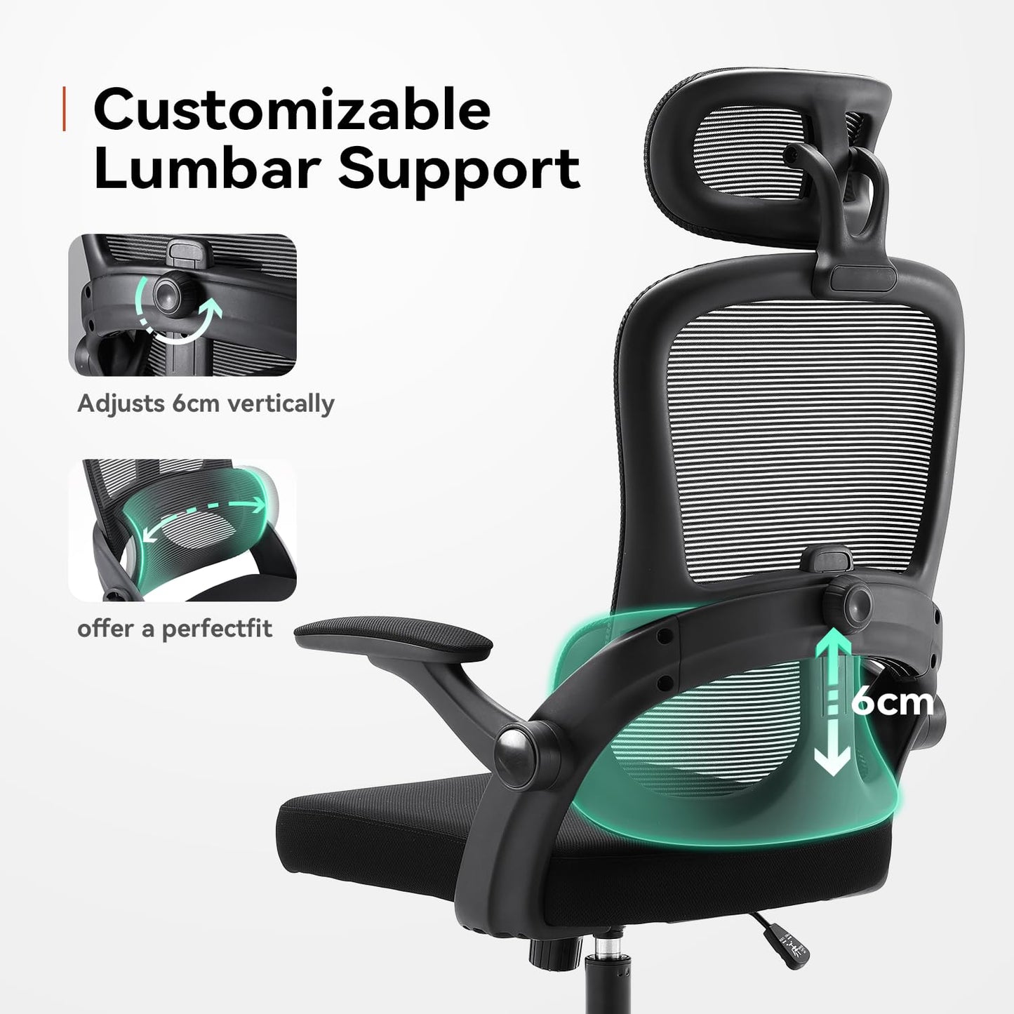 SIHOO M102C Ergonomic Mesh Office Chair, High Back Desk Chair with 3D Armrests, Up&Down Lumbar Support, Swivel Computer Task Chair with Adjustable 2D Headrest, Tilt Function Black - FocusAid Essentials: Empowering ADHD Living