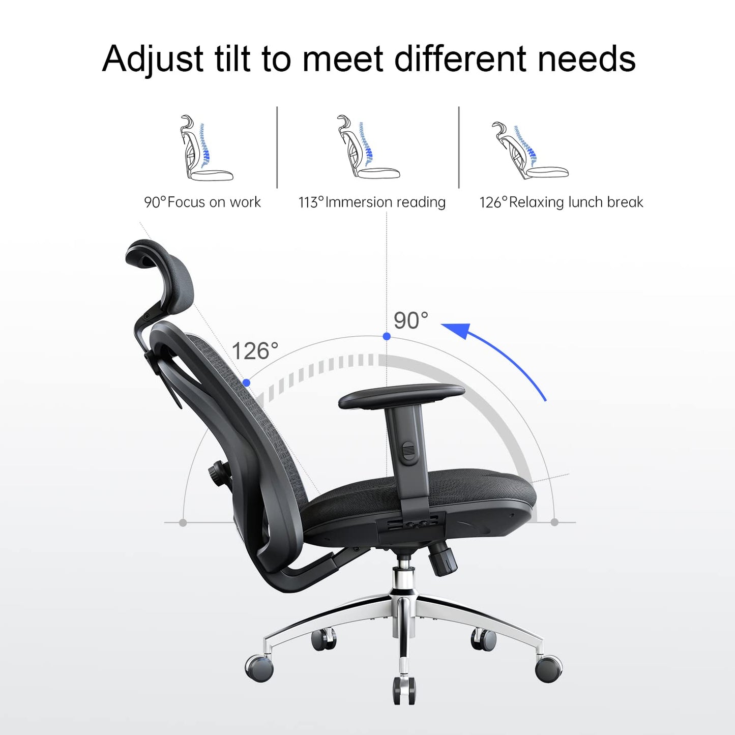 SIHOO M18 Ergonomic Office Chair for Big and Tall People Adjustable Headrest with 2D Armrest Lumbar Support and PU Wheels Swivel Tilt Function Black - FocusAid Essentials: Empowering ADHD Living