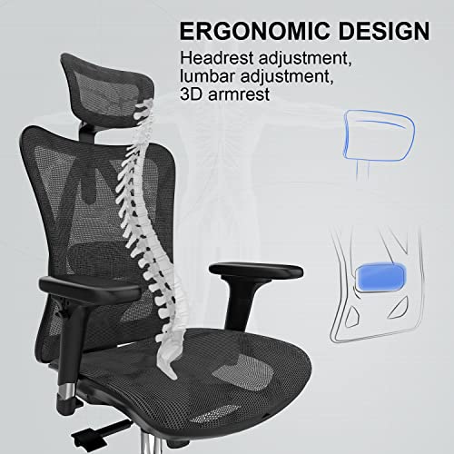 SIHOO M57 Ergonomic Office Chair with 3 Way Armrests Lumbar Support and Adjustable Headrest High Back with Tilt Function (Black) - FocusAid Essentials: Empowering ADHD Living