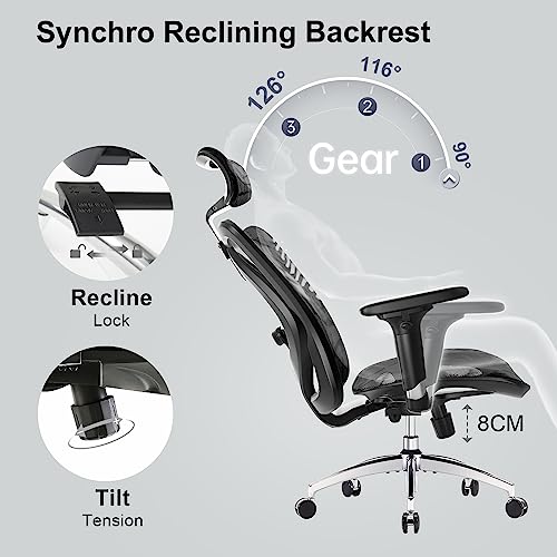 SIHOO M57 Ergonomic Office Chair with 3 Way Armrests Lumbar Support and Adjustable Headrest High Back with Tilt Function (Black) - FocusAid Essentials: Empowering ADHD Living