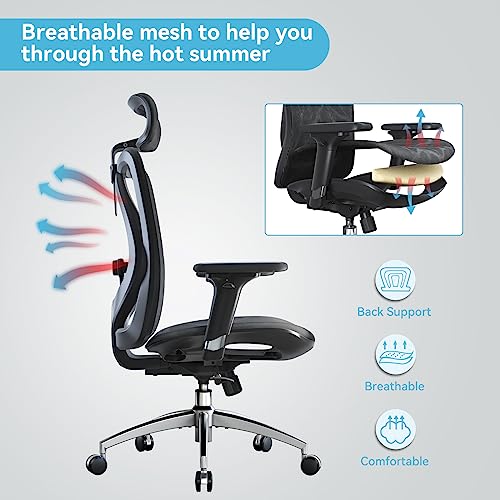 SIHOO M57 Ergonomic Office Chair with 3 Way Armrests Lumbar Support and Adjustable Headrest High Back with Tilt Function (Black) - FocusAid Essentials: Empowering ADHD Living