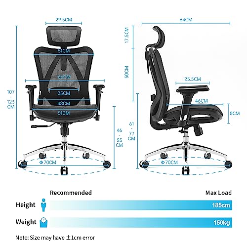 SIHOO M57 Ergonomic Office Chair with 3 Way Armrests Lumbar Support and Adjustable Headrest High Back with Tilt Function (Black) - FocusAid Essentials: Empowering ADHD Living