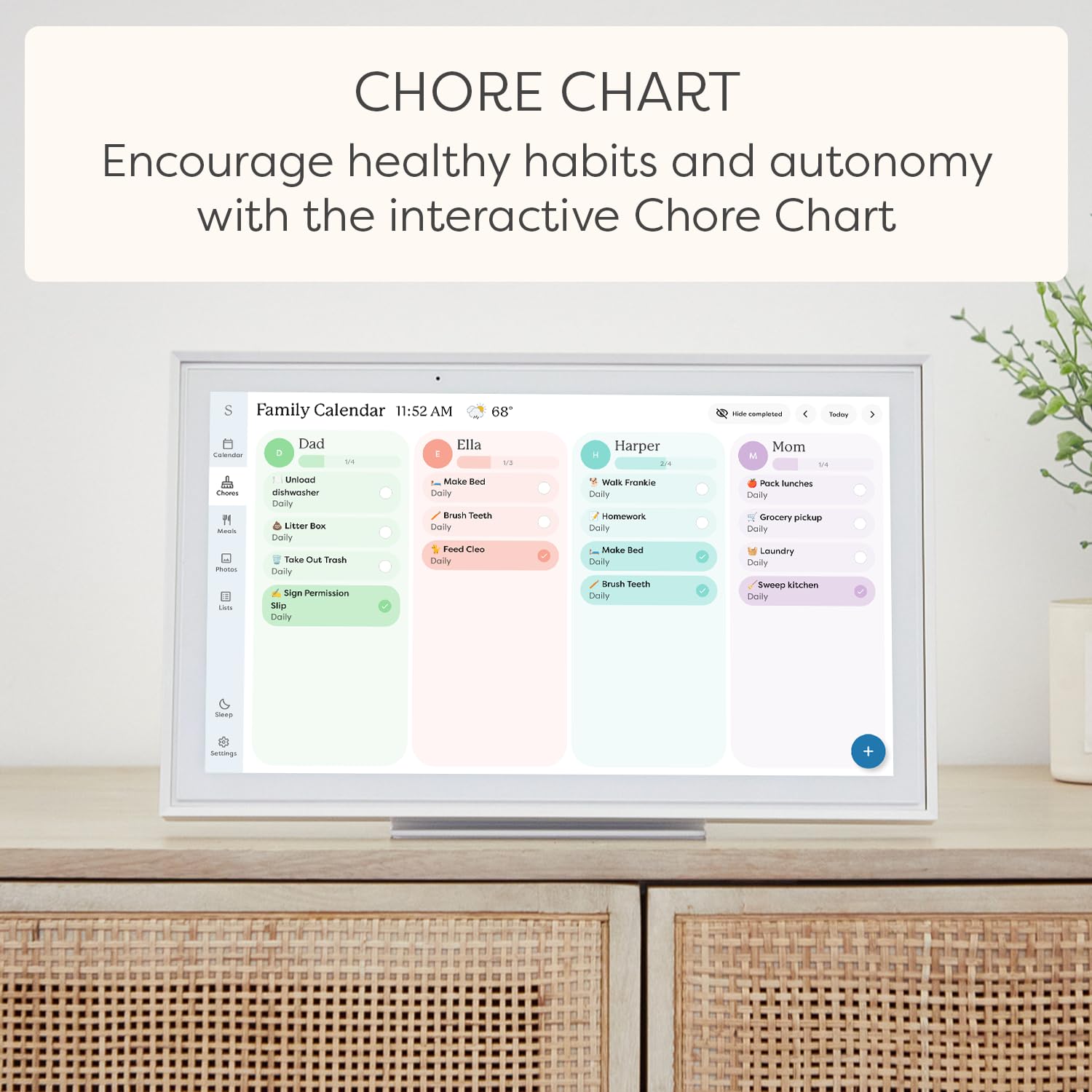 Skylight Calendar: 15 inch Digital Calendar & Chore Chart, Smart Touchscreen Interactive Display for Family Schedules - Wall Mount Included - FocusAid Essentials: Empowering ADHD Living