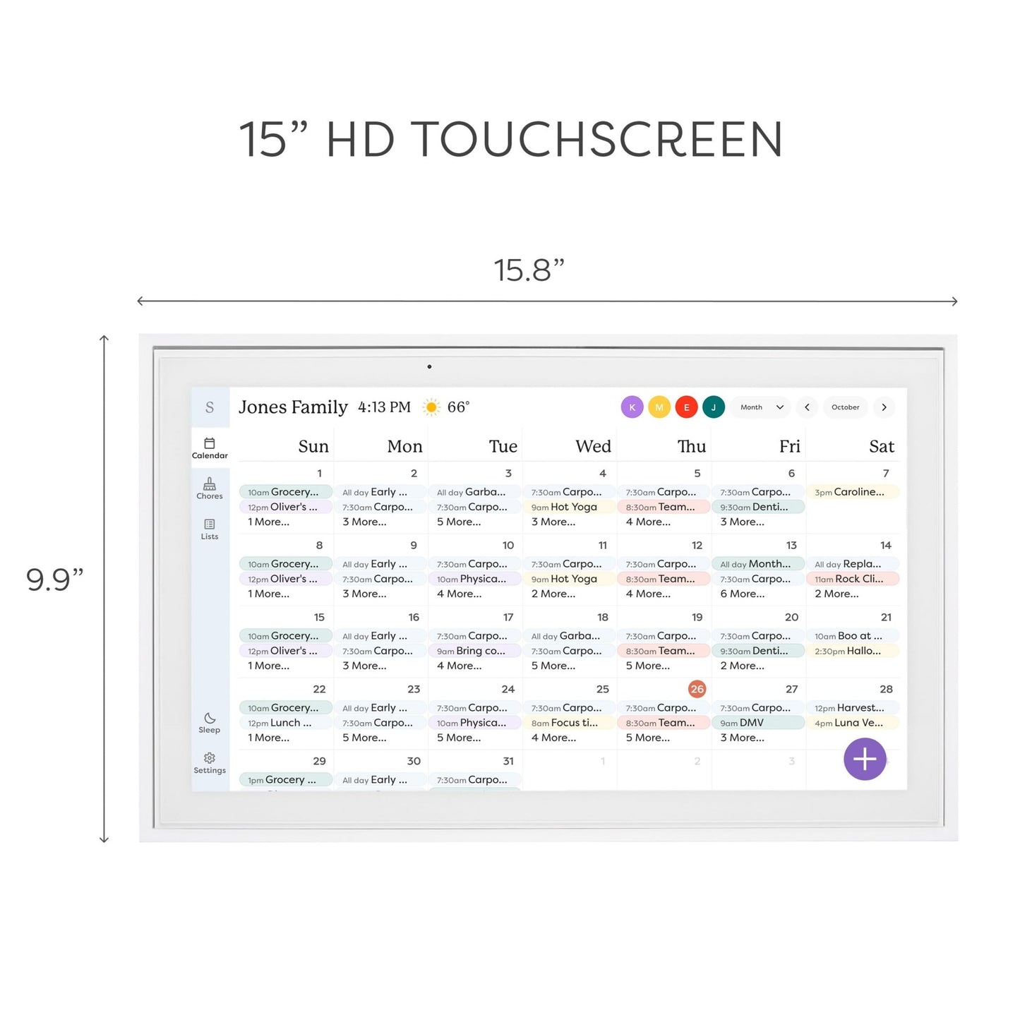 Skylight Calendar: 15 inch Digital Calendar & Chore Chart, Smart Touchscreen Interactive Display for Family Schedules - Wall Mount Included - FocusAid Essentials: Empowering ADHD Living