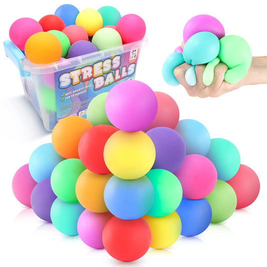 Slow Rising Stress Ball 24 Pack, Stretchy Fidget Ball for Anxiety Stress Relief, Hand Therapy Sensory Squishy Ball, Pull Stretch Fidget Toy for Students, Classroom Prize Box Toys - FocusAid Essentials: Empowering ADHD Living