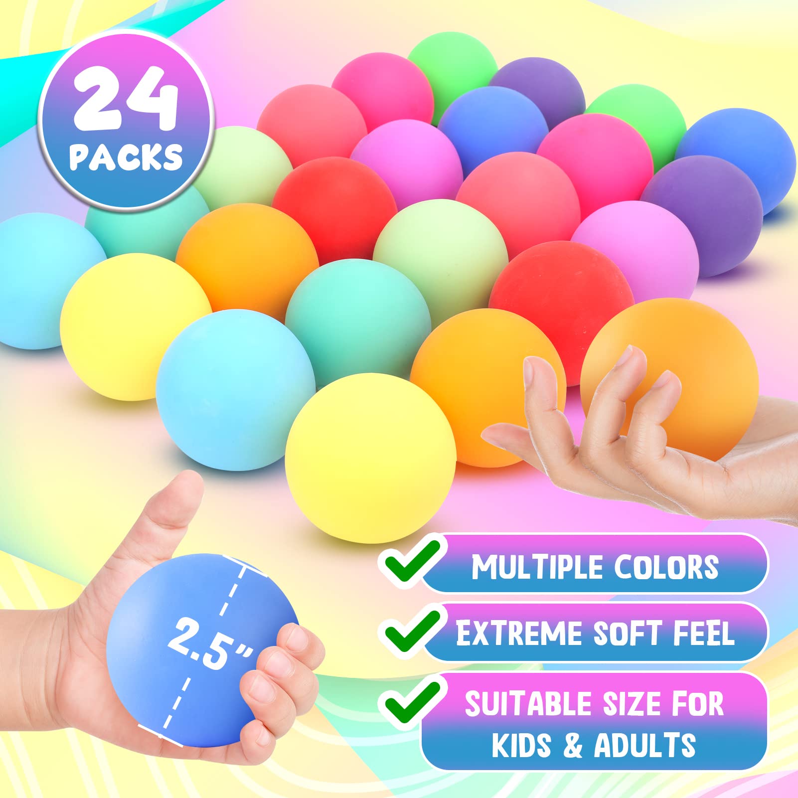 Slow Rising Stress Ball 24 Pack, Stretchy Fidget Ball for Anxiety Stress Relief, Hand Therapy Sensory Squishy Ball, Pull Stretch Fidget Toy for Students, Classroom Prize Box Toys - FocusAid Essentials: Empowering ADHD Living